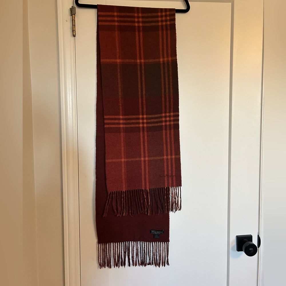 Salvatore Ferragamo cashmere Burgundy Plaid Scarf